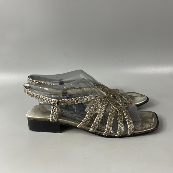 Sesto Meucci Woven Silver Metallic Leather Sandals, Size 7 1/2 - Picture 2 of 11